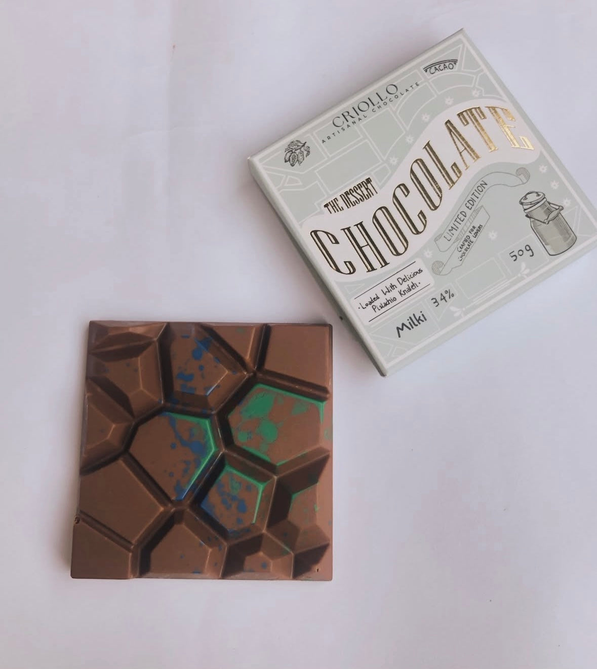 Milk chocolate pistachio knafeh